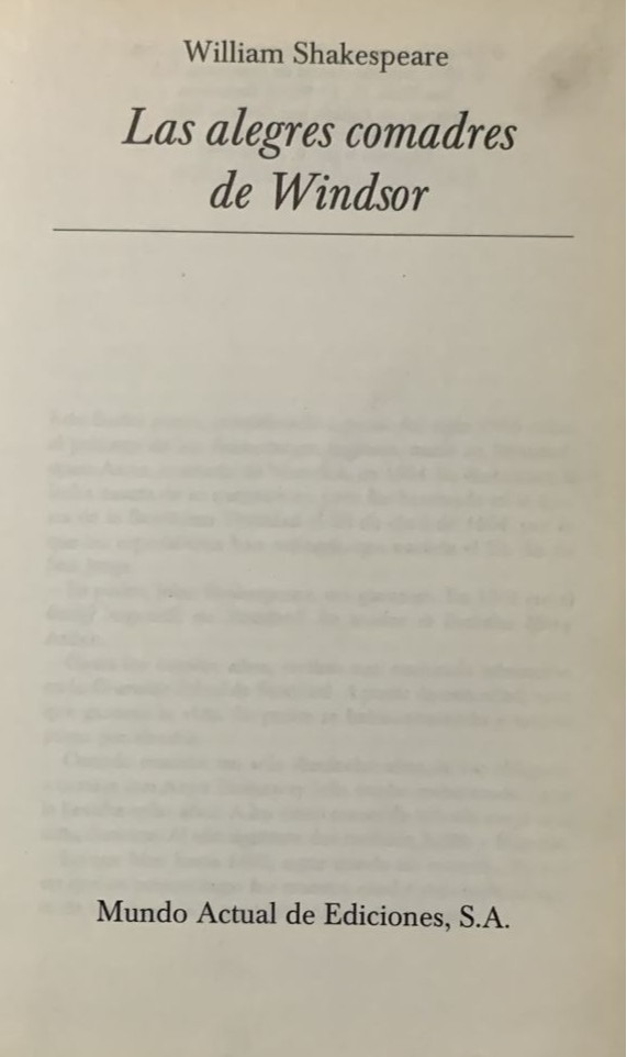 Las alegres comadres de Windsor - La fierecilla domada - Los dos hidalgos de Verona - Mucho ruido para nada / Tapa Dura